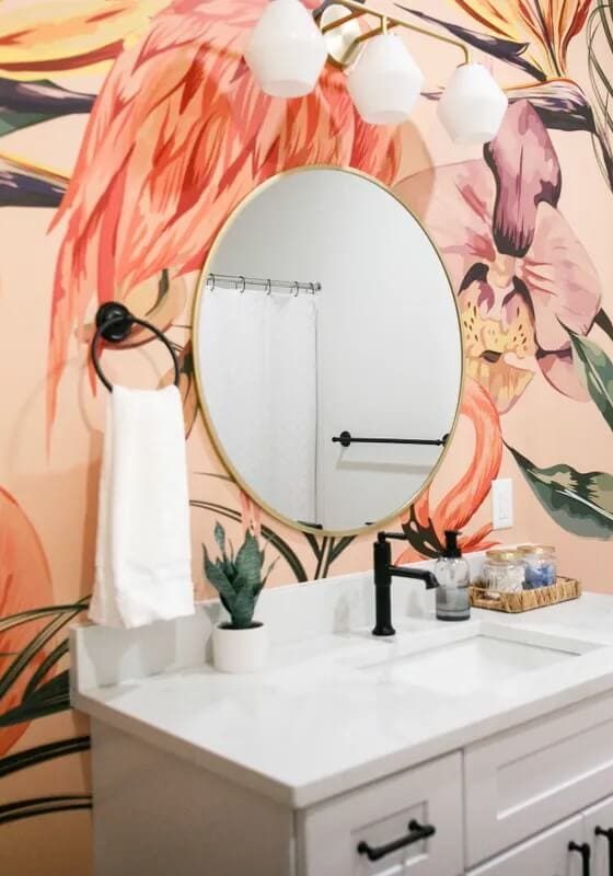 Archstone-homes-best-remodelers-grand-rapids-mi-bathroom-kitchens-basements archstone home bathroom remodel white cabinets colorful wallpaper
